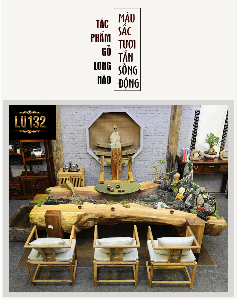 Bộ bàn ghế gỗ sơn thủy độc đáo trang trí phòng khách LU132