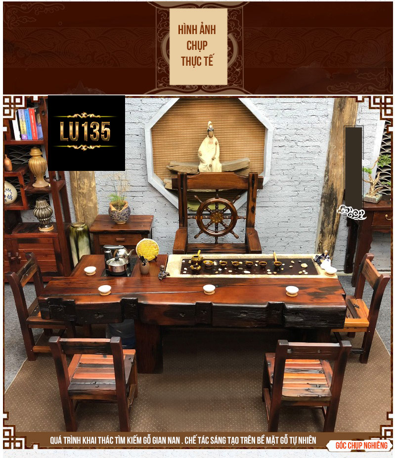 Bộ bàn ghế phòng khách kiểu cổ bằng gỗ đóng thuyền LU135