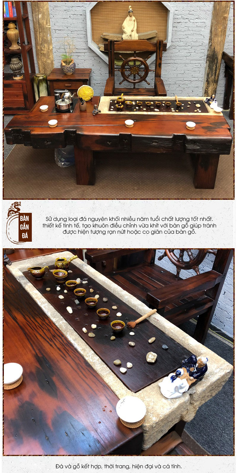 Bộ bàn ghế phòng khách kiểu cổ bằng gỗ đóng thuyền LU135