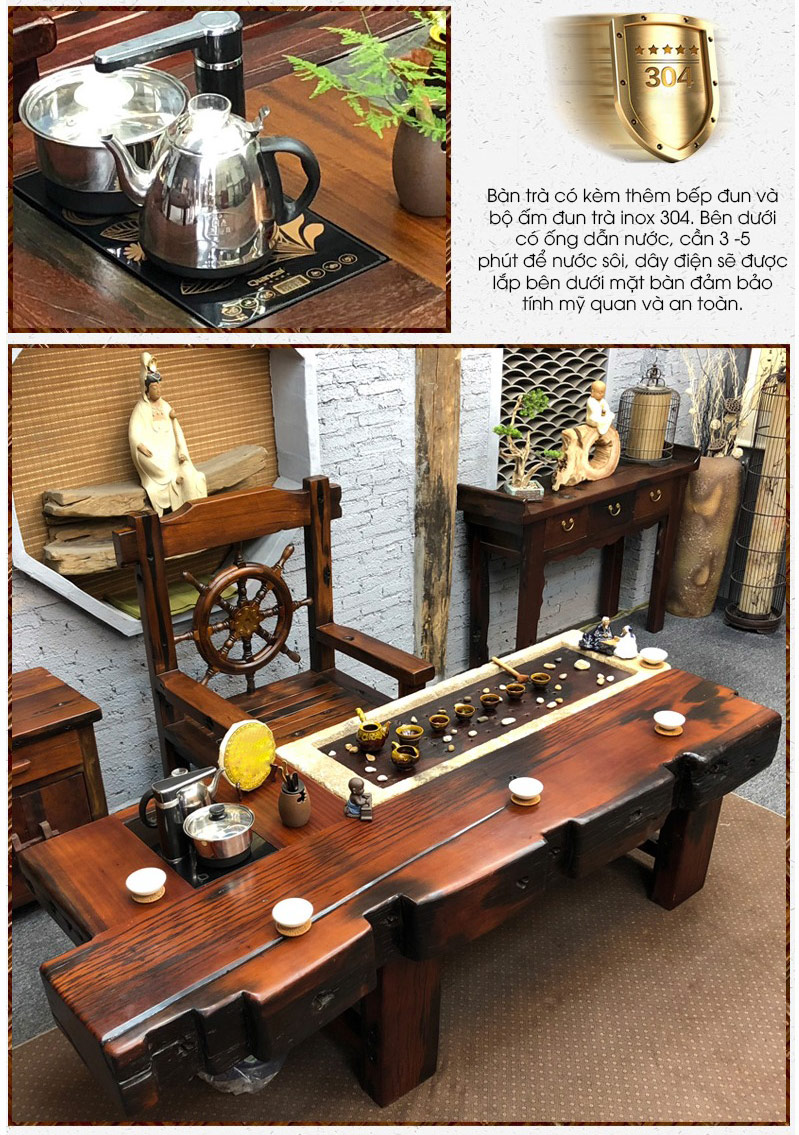 Bộ bàn ghế phòng khách kiểu cổ bằng gỗ đóng thuyền LU135