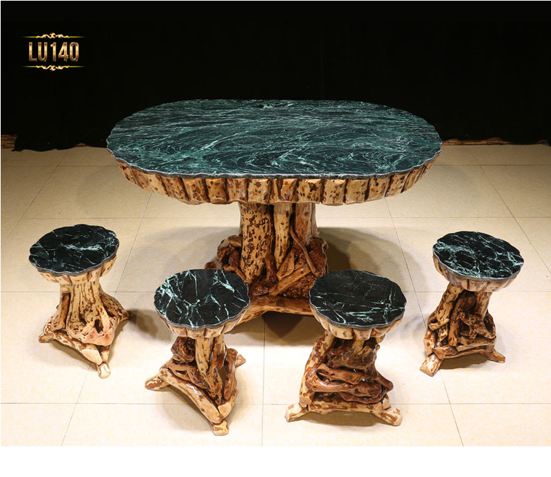 Bộ bàn ghế lũa nghệ thuật gắn mặt đá cẩm thạch cao cấp LU140