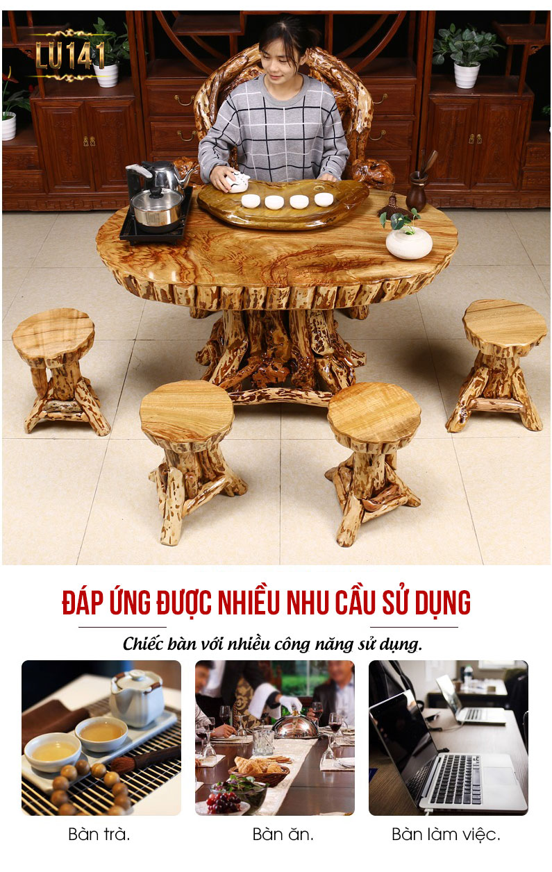 Bộ bàn ghế lũa nghệ thuật đa công dụng LU141