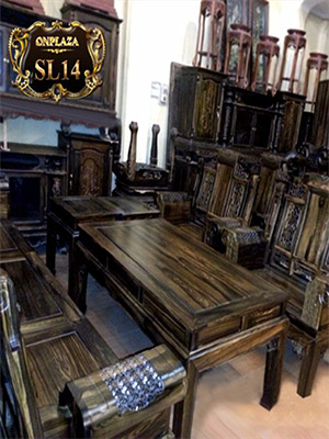 Mẫu bàn ghế salon gỗ Mun hoa cho phòng khách kiểu cổ điển SL14