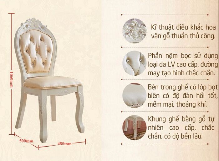 Chiếc ghế của bộ bàn ghế ăn gỗ tự nhiên được bọc nỉ hoặc da cao cấp