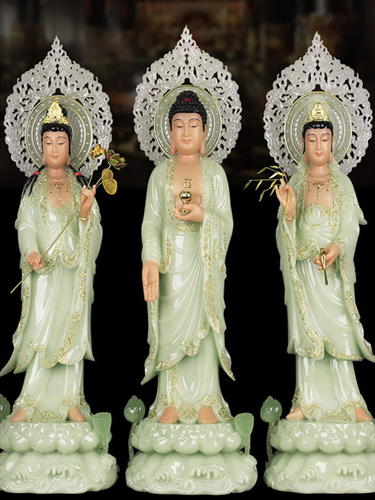 Bộ tượng đứng Hán Bạch Ngọc Tây Phương Tam Thánh