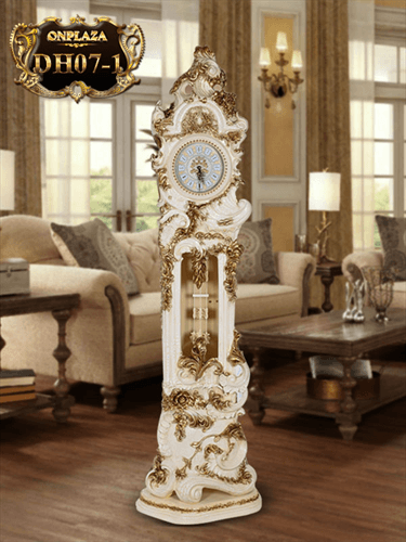 Đồng hồ cây DH07-1 tân cổ điển châu Âu thời thượng (Màu trắng mạ nhũ vàng) 
