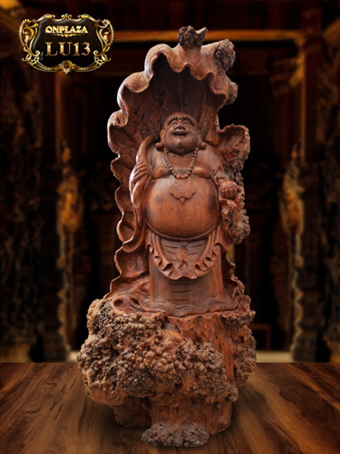 Tượng Phật Di lặc gỗ lũa trầm đá LU13