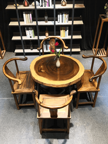  Bàn trà mặt tròn gỗ Cẩm Thị 4 món kiểu truyền thống