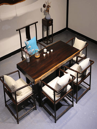 Bàn ghế phòng khách bằng gỗ Mun Hoa 7 món