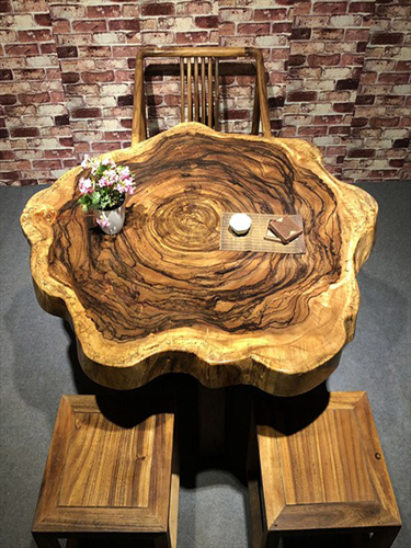 Bàn ghế mặt tròn nguyên tấm gỗ Cẩm Thị LU175
