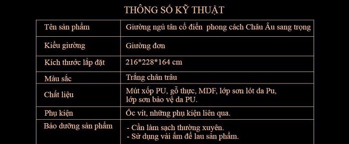 Thông tin về thông số kỹ thuật sản phẩm