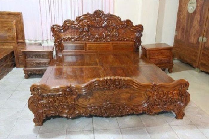 Bộ giường ngủ gỗ hương được giữ nguyên vân gỗ