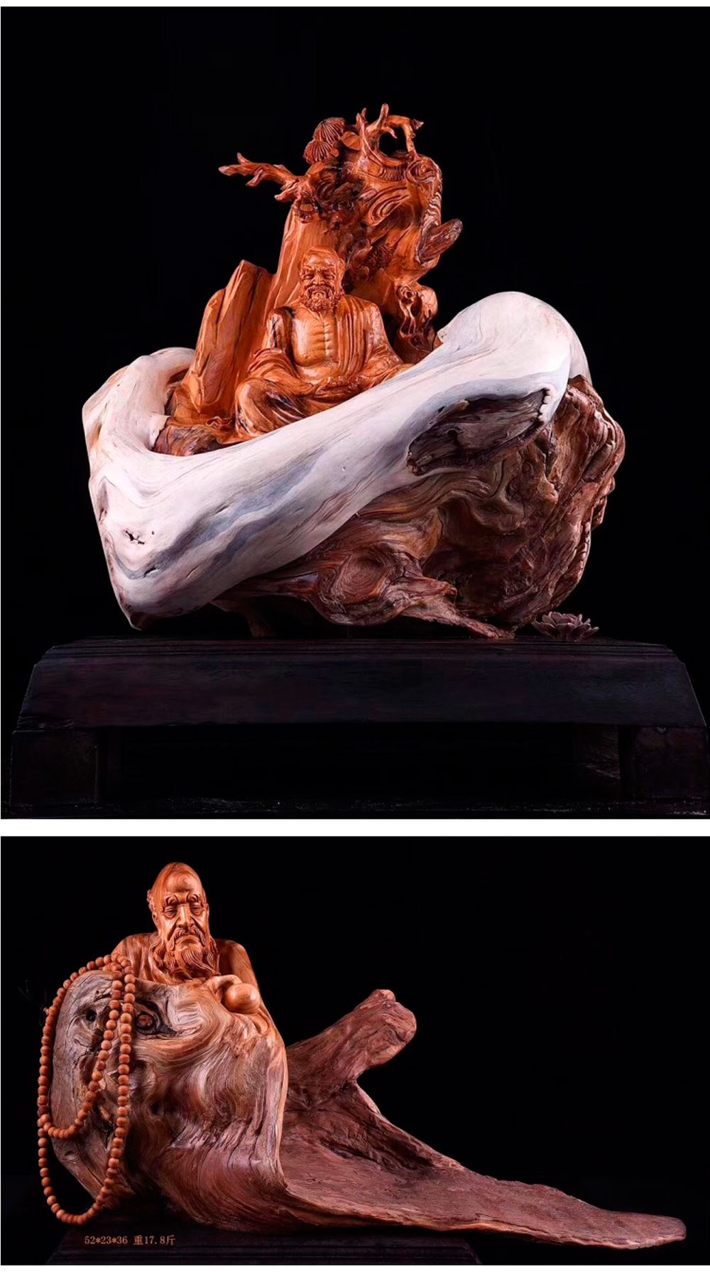 Kết hợp điêu khắc nghệ thuật để có một tác phẩm Đạt Ma bằng gỗ nu Pơ Mu