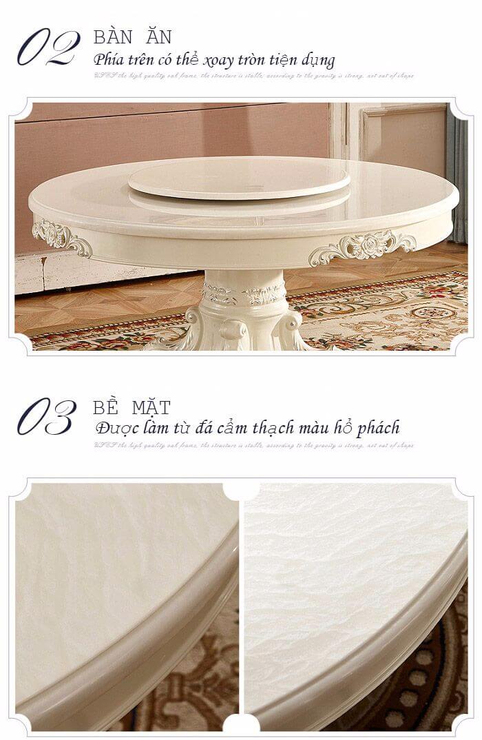 Mặt bộ bàn ăn tròn được làm từ đá cẩm thạch cao cấp