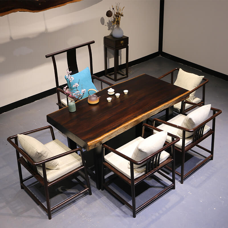 Mẫu bàn ghế gỗ Mun hoa châu phi nguyên khối 7 món