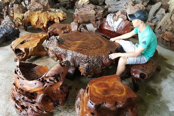 Bộ bàn ghế được làm từ gỗ Nu gù hương nguyên gốc vô cùng độc đáo