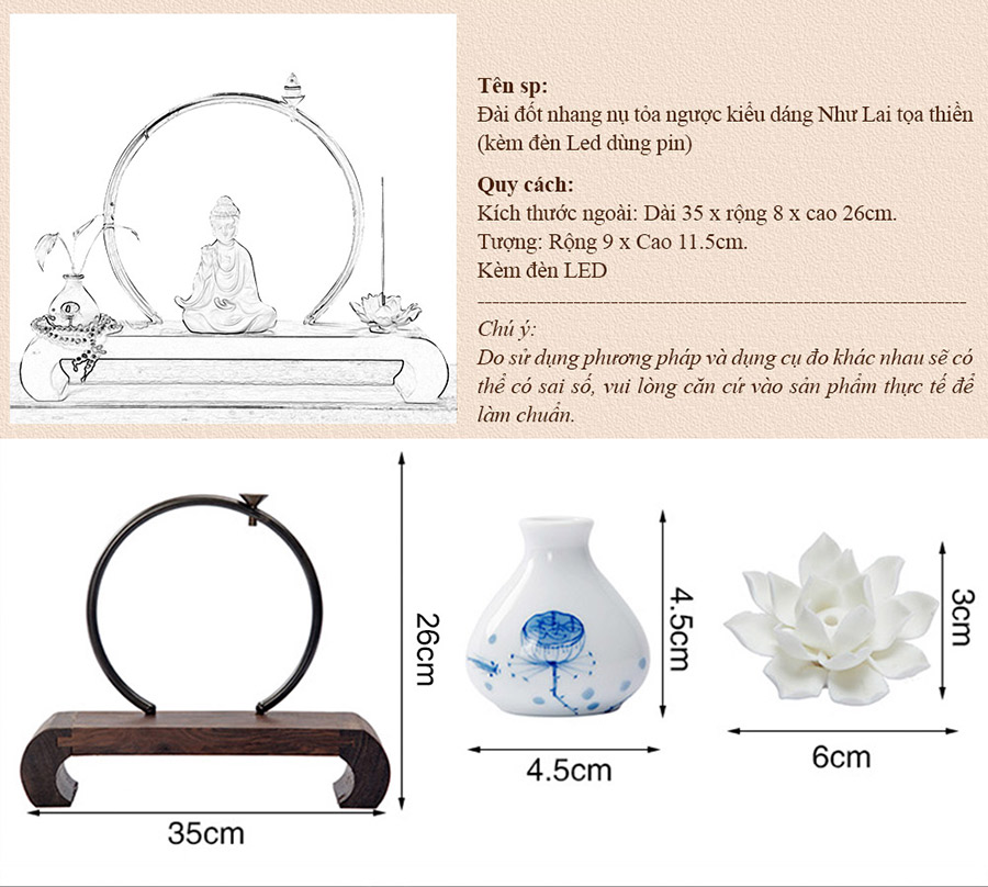 Thông tin chi tiết về sản phẩm bộ dụng cụ đốt hương trầm và phụ kiện đi kèm