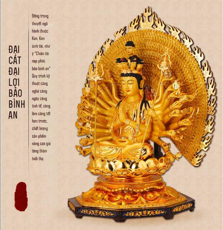 Tượng đồng thếp vàng Phật Bà Quan Âm nghìn mắt nghìn tay