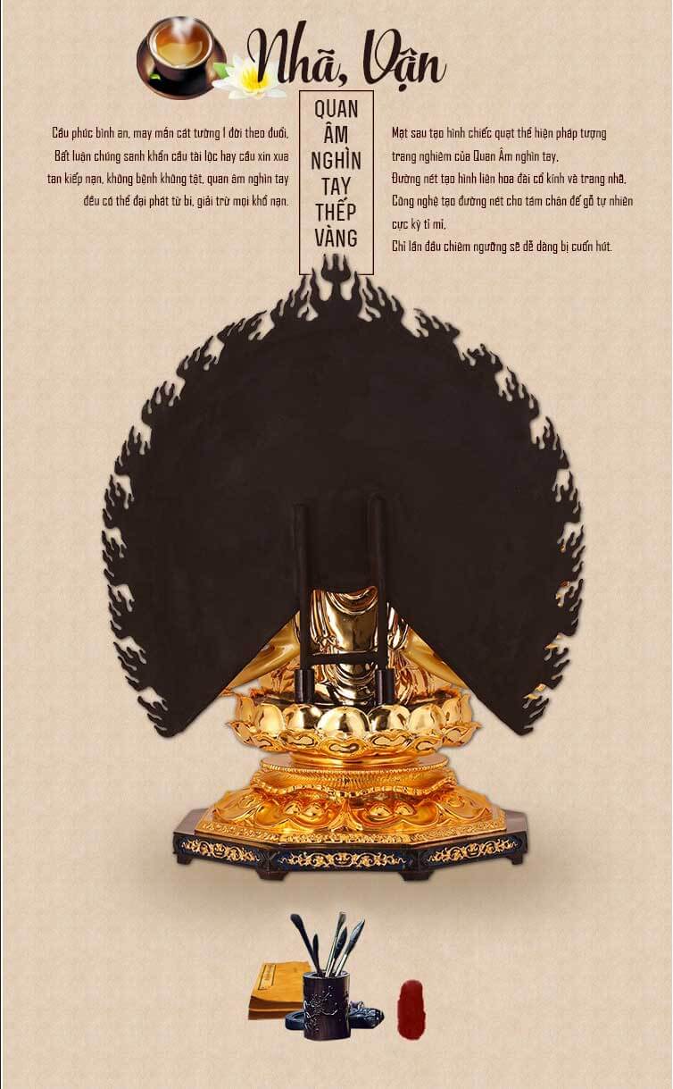 Tượng đồng thếp vàng Phật Bà Quan Âm nghìn mắt nghìn tay