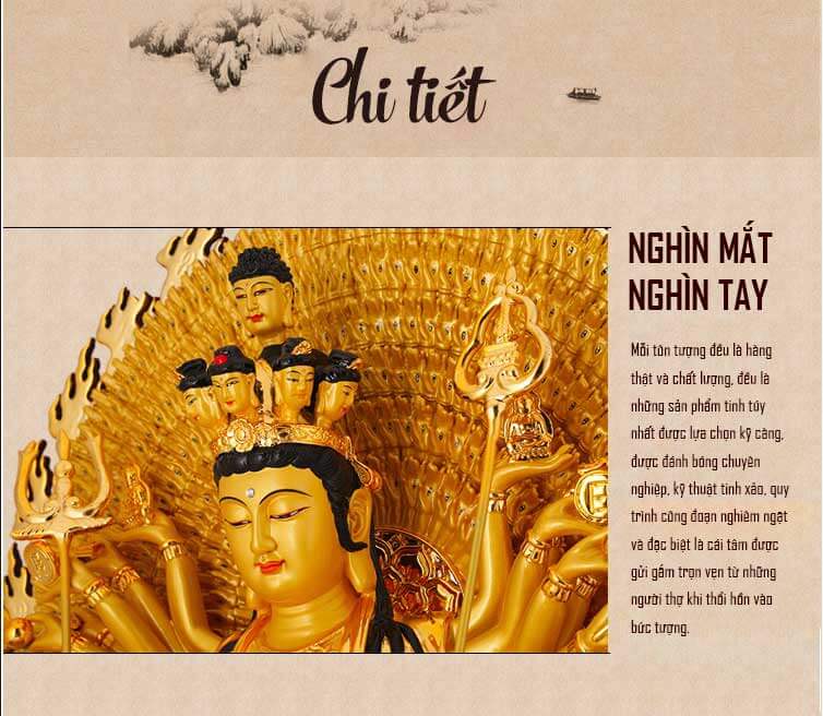 Tượng đồng thếp vàng Phật Bà Quan Âm nghìn mắt nghìn tay