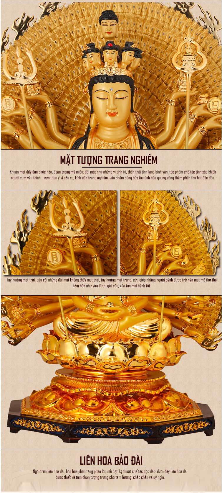 Tượng đồng thếp vàng Phật Bà Quan Âm nghìn mắt nghìn tay