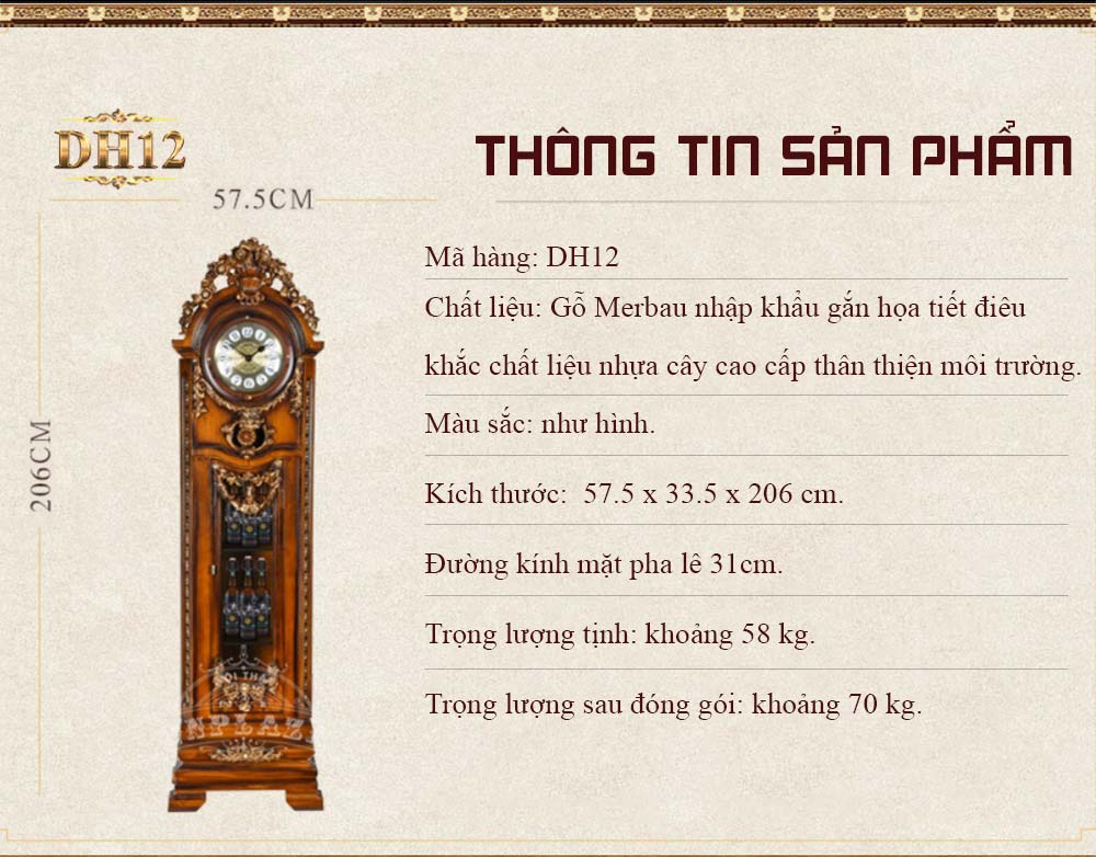 Đồng hồ DH12 phong cách châu âu cổ điển sang trọng