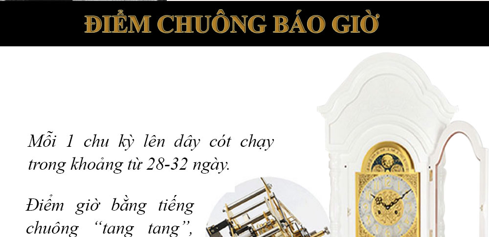 Đồng hồ cây DH14 tân cổ điển màu trắng trang nhã