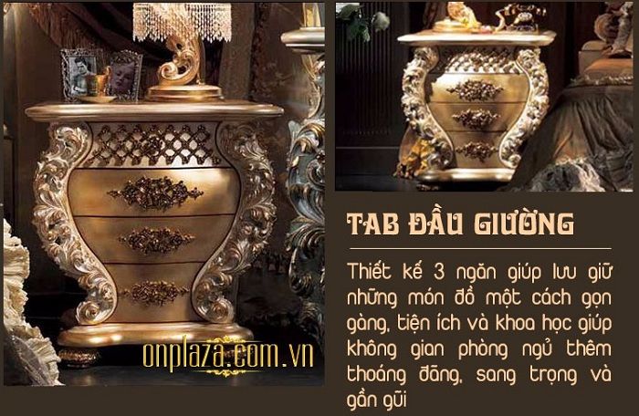 Tab đầu giường thiết kế 3 ngăn giúp không gian phòng ngủ rộng và thoáng