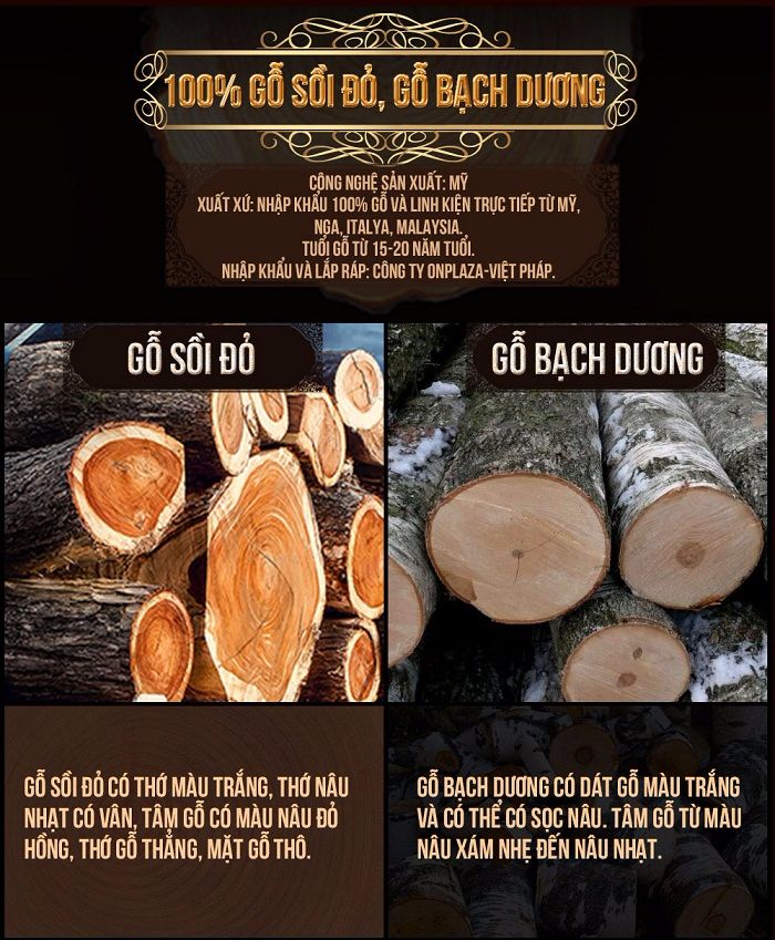 Nguyên liệu 100% gỗ sồi nhập khẩu lắp ráp tại Onplaza Việt Pháp